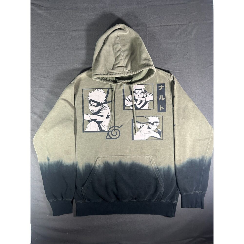 y2k grunge anime naruto shippuden dip dye graphic hoodie green black M viz media